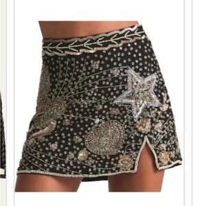 LoveShack Fancy Embellished Black Skirt